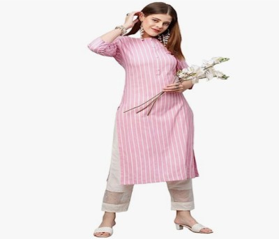 SKA Women Striped A-line Kurta(Pink)