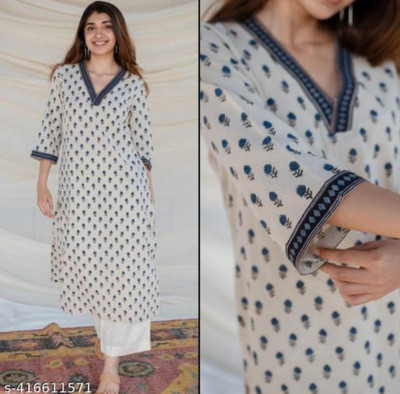 Sunshineexport Women Printed A-line Kurta(White)