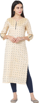 Saanjh Women Printed Straight Kurta(Beige)