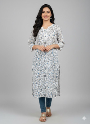 Elaasa Women Floral Print Straight Kurta(Multicolor)