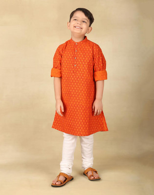 Fabindia Boys Printed A-line Kurta(Orange)