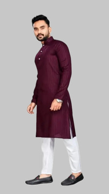 HouseOfCommon Men Solid A-line Kurta(Purple)