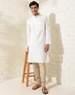 Fabindia Men Woven Design Straight Kurta(White)