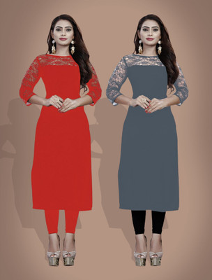 Maheshvi Women Self Design Straight Kurta(Grey)