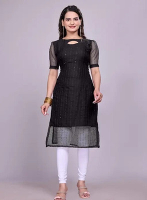 KEYUR Women Embroidered A-line Kurta(Black)