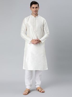 Manthan Men Self Design Straight Kurta(White)
