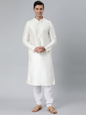 Manthan Men Self Design Straight Kurta(White)