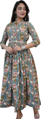 HouseofRivaa Women Printed Anarkali Kurta(Blue)