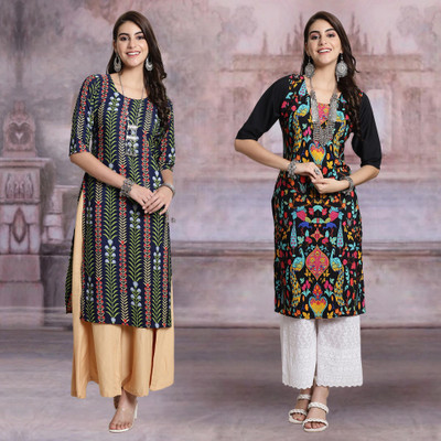 Moda Rapido Women Printed Straight Kurta(Multicolor)