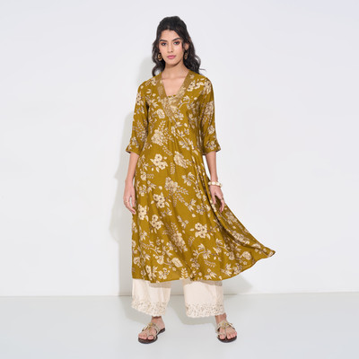 Rangmanch by Pantaloons Women Solid A-line Kurta(Yellow)