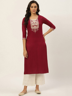ANOUK Women Printed Straight Kurta(Maroon)