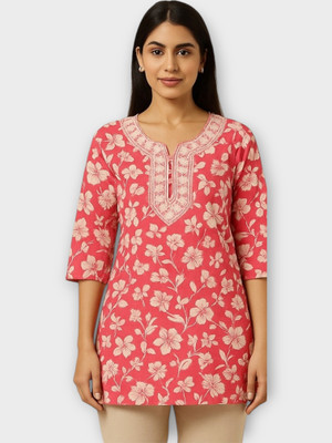 PPThreads Women Embroidered Straight Kurta(Pink)
