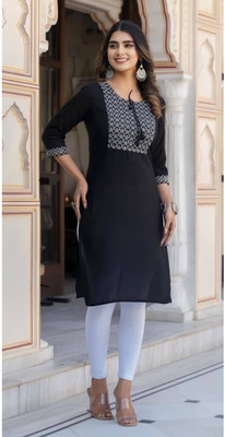 Ayansh Creations Women Embroidered A-line Kurta(Black)