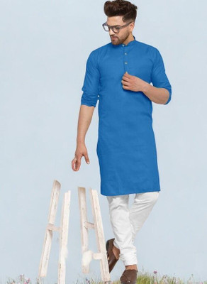 Krisha trend Men Solid Straight Kurta(Blue)
