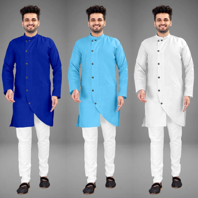 DIAMOND CLUSTER Men Self Design Trail Cut Kurta(Multicolor)