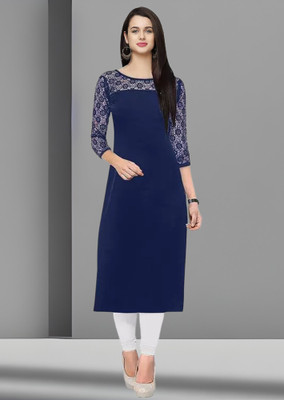 Maheshvi Women Solid Straight Kurta(Dark Blue)