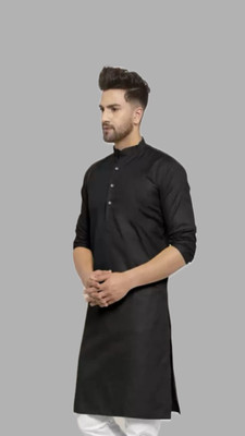 HouseOfCommon Men Solid A-line Kurta(Black)