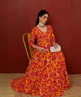 Sa Rasa Women Printed Anarkali Kurta(Multicolor)