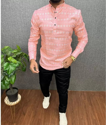 Floura Men Printed Ethnic Dress Kurta(Pink)