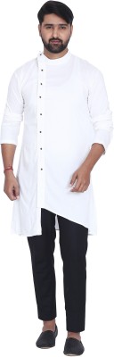 KiEZ FASHION Men Solid Asymmetric Kurta(White)