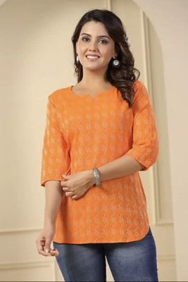Radhika Creation Women Printed A-line Kurta(Orange)