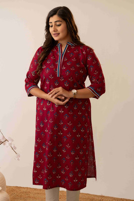 siya silk studio Women Printed A-line Kurta(Maroon)