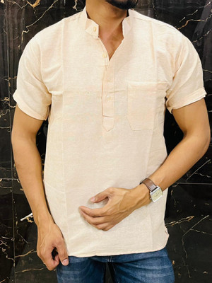 Fabricana Men Solid A-line Kurta(Beige)