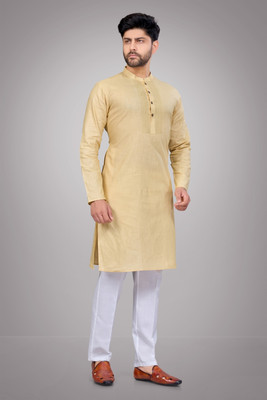JUGG JUGG JEEYO Men Self Design Straight Kurta(Beige)