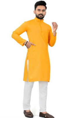 Raje Creation Men Dyed/Ombre Straight Kurta(Gold)