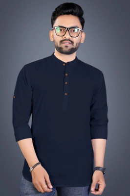 zbio Men Solid Straight Kurta(Dark Blue)