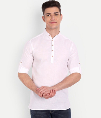 Madhav Mishri Men Solid Straight Kurta(White)