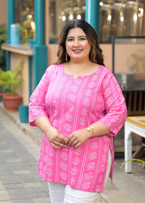 Lee Moda Women Printed Straight Kurta(Pink)