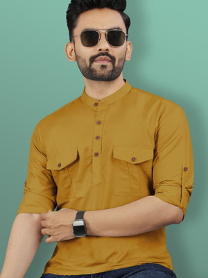 VeBNoR Men Solid Straight Kurta(Yellow)