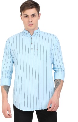 AIDAN PAUL Men Striped Straight Kurta(Light Blue)