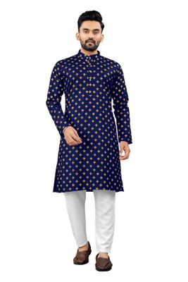 Shree Dutt Creation Men Polka Print Straight Kurta(Blue)