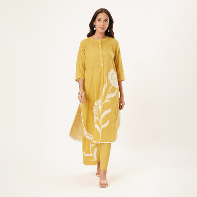 Rangmanch by Pantaloons Women Printed A-line Kurta(Yellow)