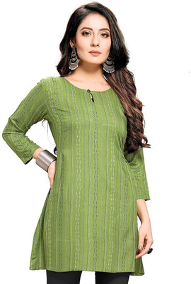 tanvi creation Women Striped A-line Kurta(Green)