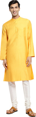 Fabindia Men Woven Design Straight Kurta(Yellow)