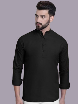 COSLETIC Men Solid Straight Kurta(Black)