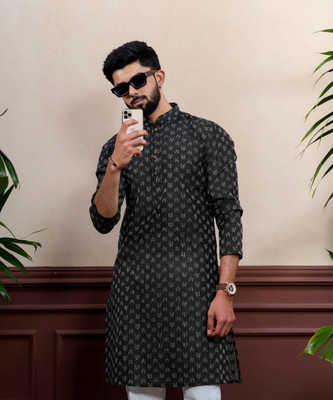 Koshin Men Printed Straight Kurta(Black)
