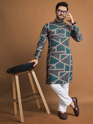 AKSHAT CREATION Men Printed Straight Kurta(Blue)