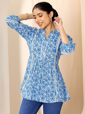 LIBAS Women Printed A-line Kurta(Blue)