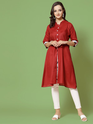 VINH FASHION Women Solid Frontslit Kurta(Maroon)