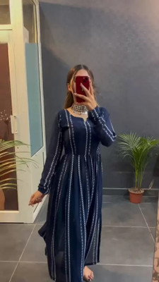 LD ENTERPRIS Women Printed Pakistani Kurta(Blue)