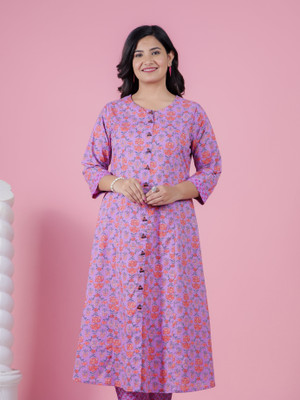 Aramya Women Floral Print A-line Kurta(Purple)