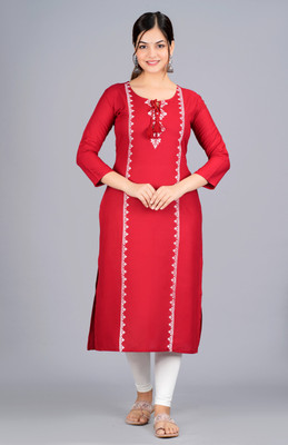 Style N Clothing Women Printed Straight Kurta(Maroon)