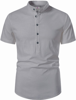 Apektra Men Solid A-line Kurta(Grey)