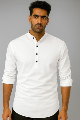 PRIMEICON Men Solid Straight Kurta(White)