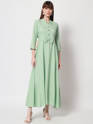 jaipurite Women Solid Flared Kurta(Light Green)
