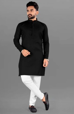 SR Fashion Men Solid Straight Kurta(Black)